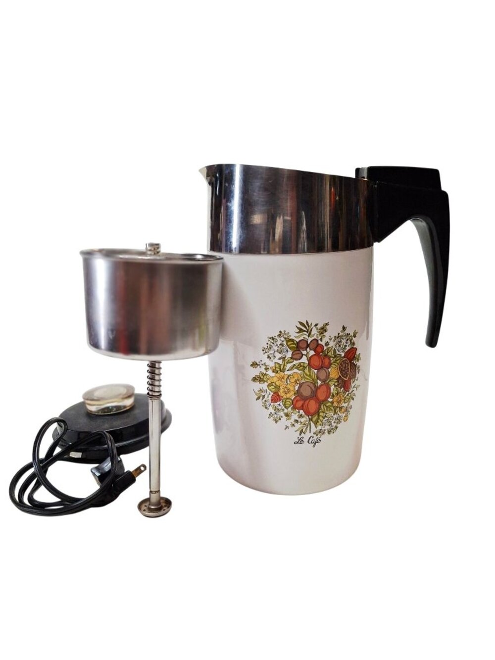 Vintage Le Café Electric Percolator Coffee Pot 8-Cup Floral Design With Cord & P